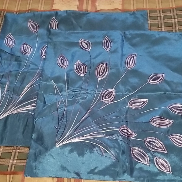 NWOT Satin Pillow Covers Teal Peacock
